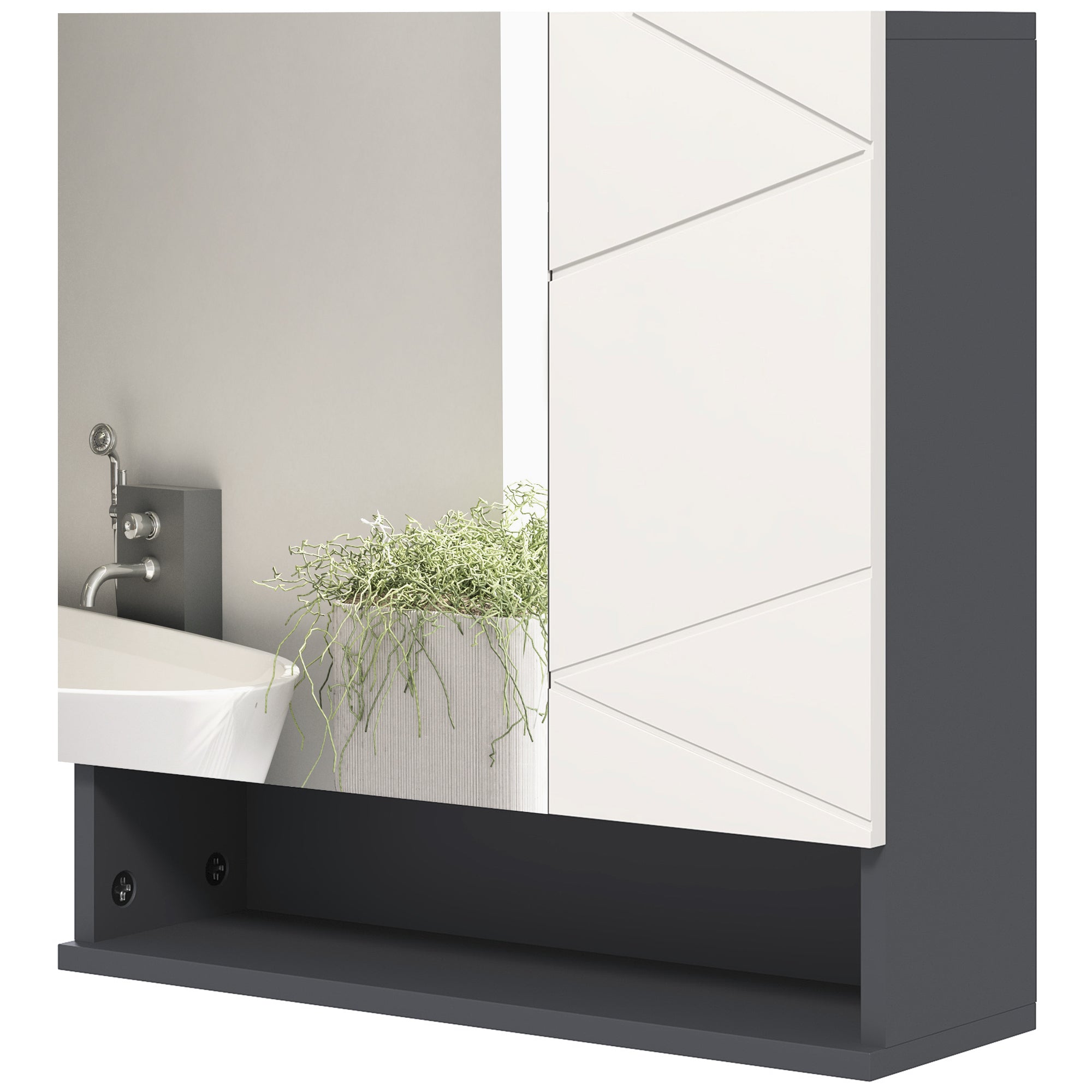 Bathroom Mirror Cabinet, Wall Mounted Bathroom Storage Cupboard with Adjustable Shelves, 55W x 17D x 55Hcm, Light Grey