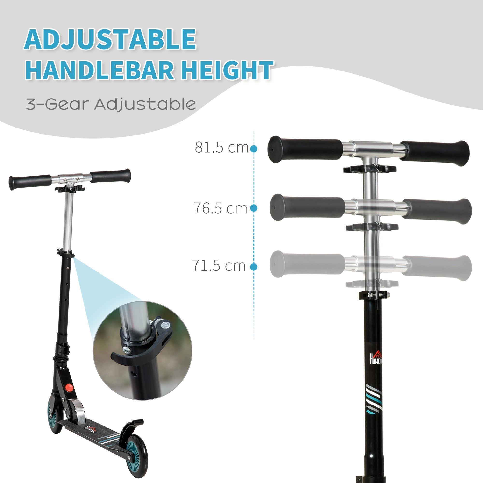 Scooter for Kids Toddler One-Click Foldable Kick Scooter with Adjustable Height Brake for Boys and Girls 3-8 Years Aluminium Black