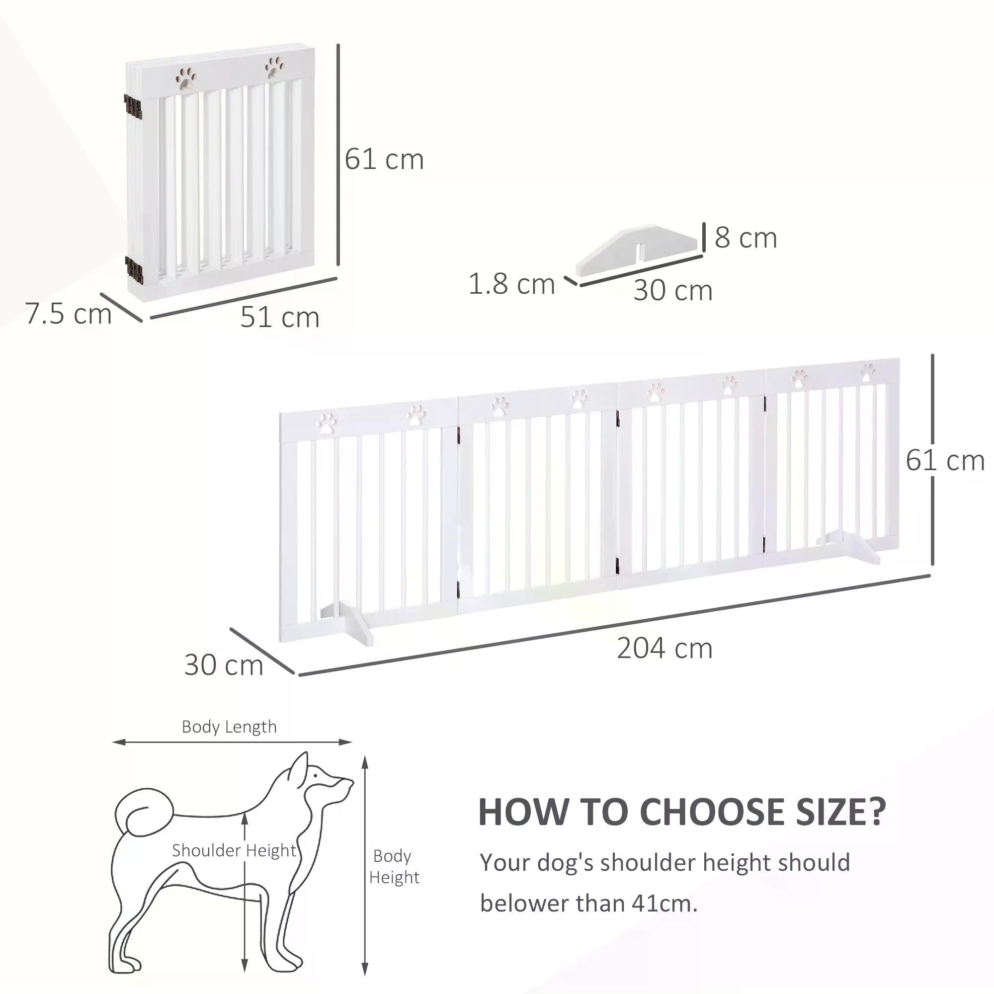 Pet Gate 4 Panel Folding Wooden Dog Barrier Freestanding Dog Gate For Stairs w/ Support Feet