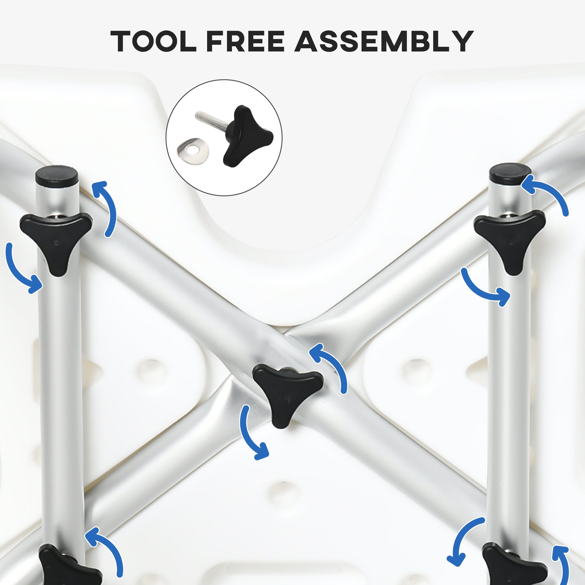 Shower Chair for the Elderly and Disabled, Height Adjustable Shower Stool with Back and Flipped Padded Arms, Suction Foot Pads, White