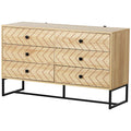 6 Drawer Chest Sideboard Cabinet with Zig Zag Design and Black Metal Handles Anti-Tip 71x120cm - Natural Wood