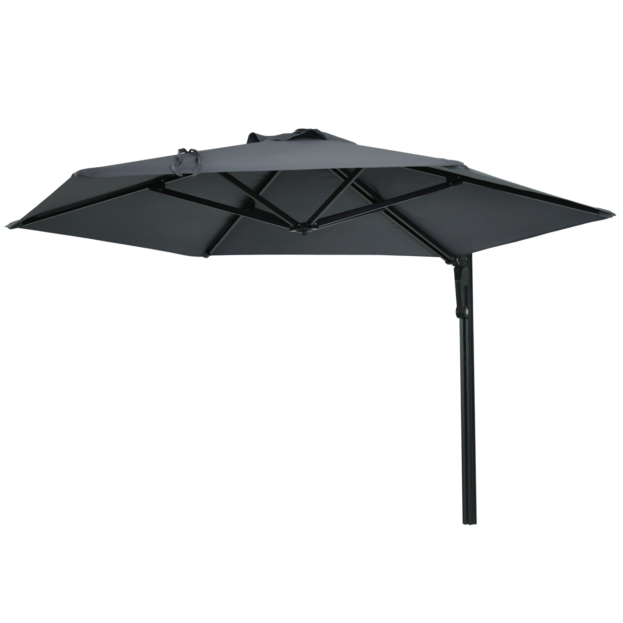 Wall Mounted Parasol, Hand to Push Outdoor Patio Umbrella with 180 Degree Rotatable Canopy for Porch, Deck, Garden, 250 cm, Dark Grey