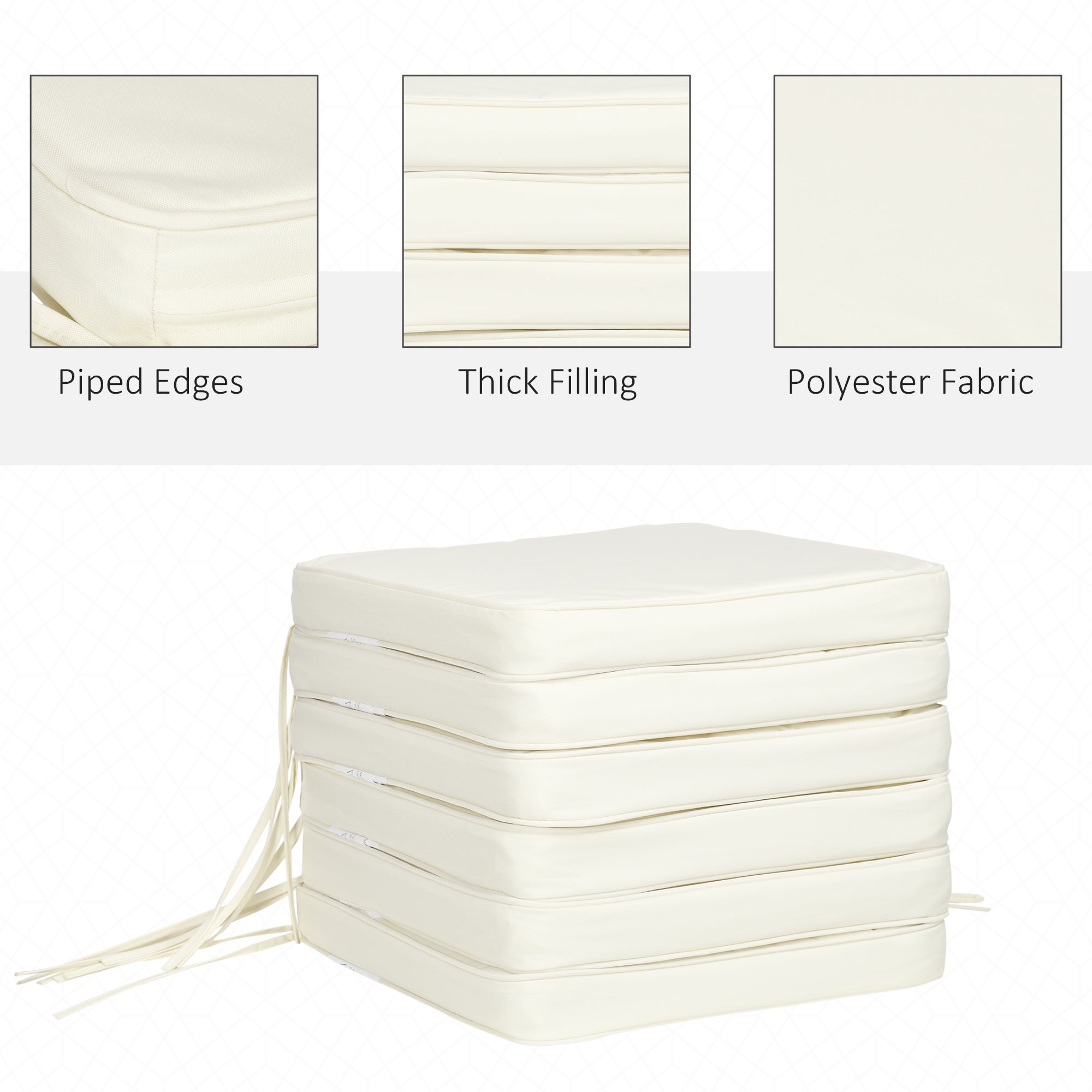 Set of 6 Chair Cushions with Tie Fastenings - Cream White