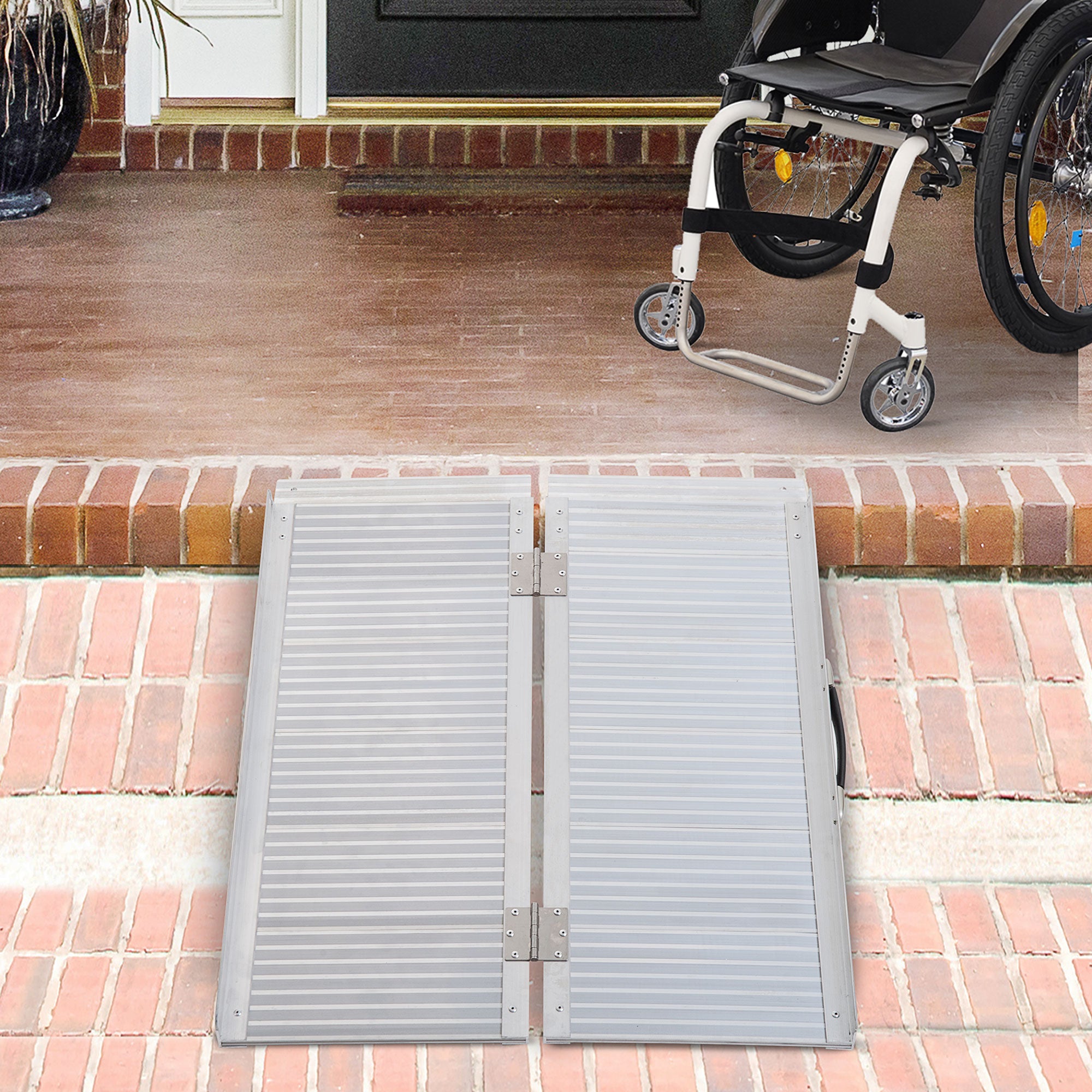 3ft Folding Aluminum Wheelchair Ramp, Scooter Portable Mobility Assist Suitcase Access Aid, 270kg Capacity, silver