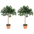 Set of 2 Artificial Laurel Trees with Orange Pots - Green and Orange