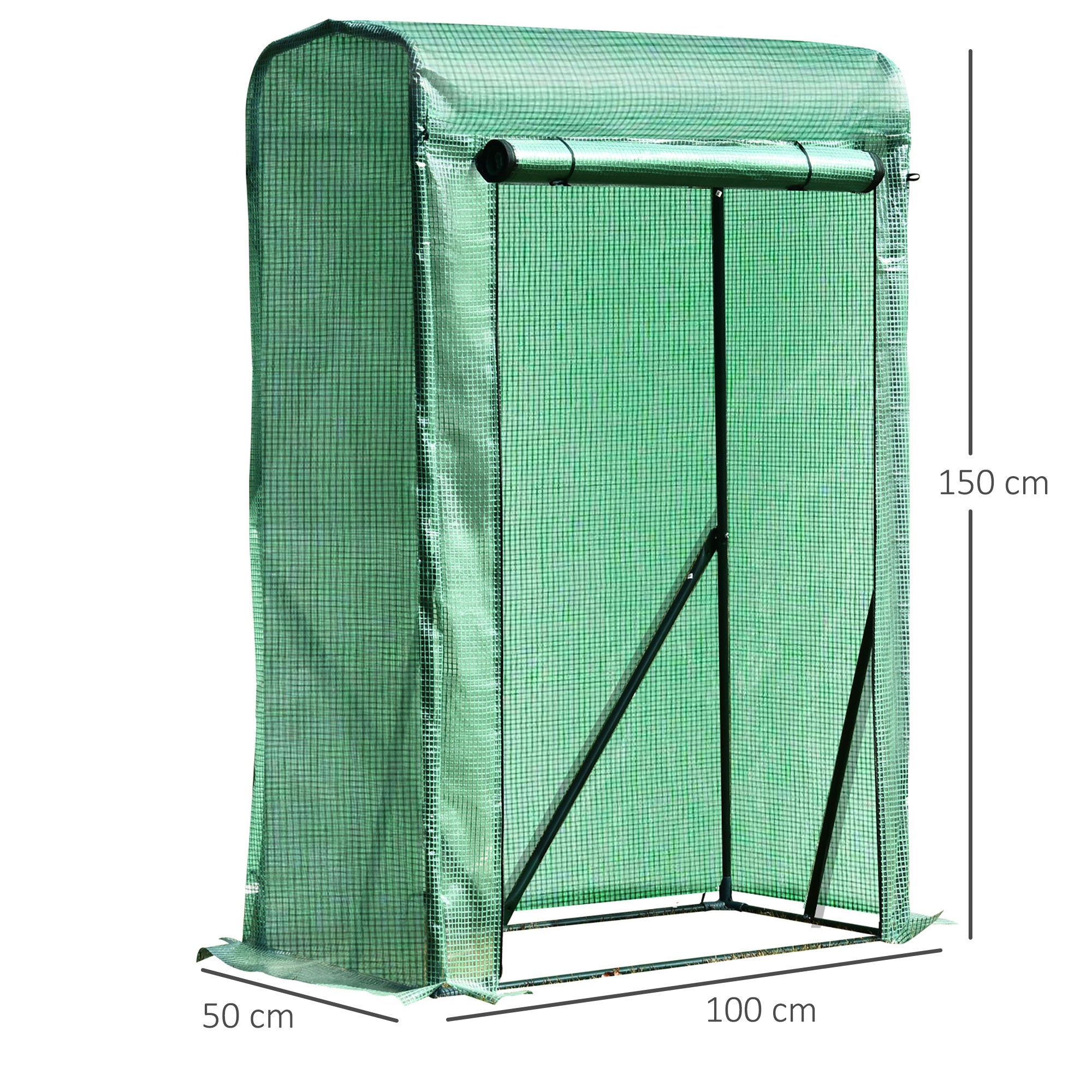 Outdoor PE Greenhouse Steel Frame Plant Cover with Zipper 100L x 50W x 150HCM - Green