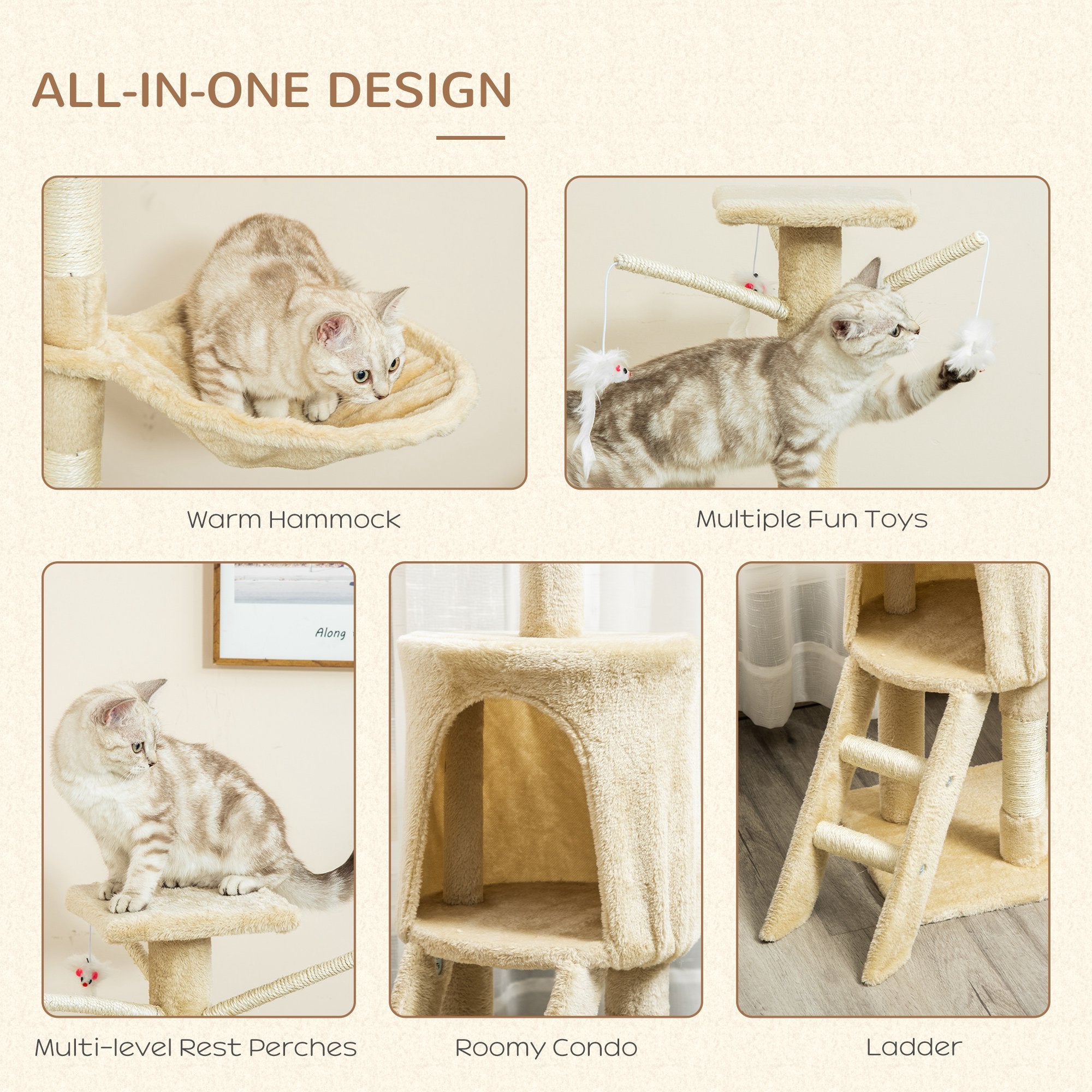 Cat Tree House, 131H cm-Beige