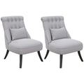 Fabric Tub Sofa Dining Chair with Pillow Solid Wood Legs Set of 2 - Grey