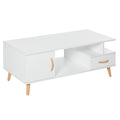 Modern Minimalism Coffee Table with Shelf & Drawer Storage for Living Room - White