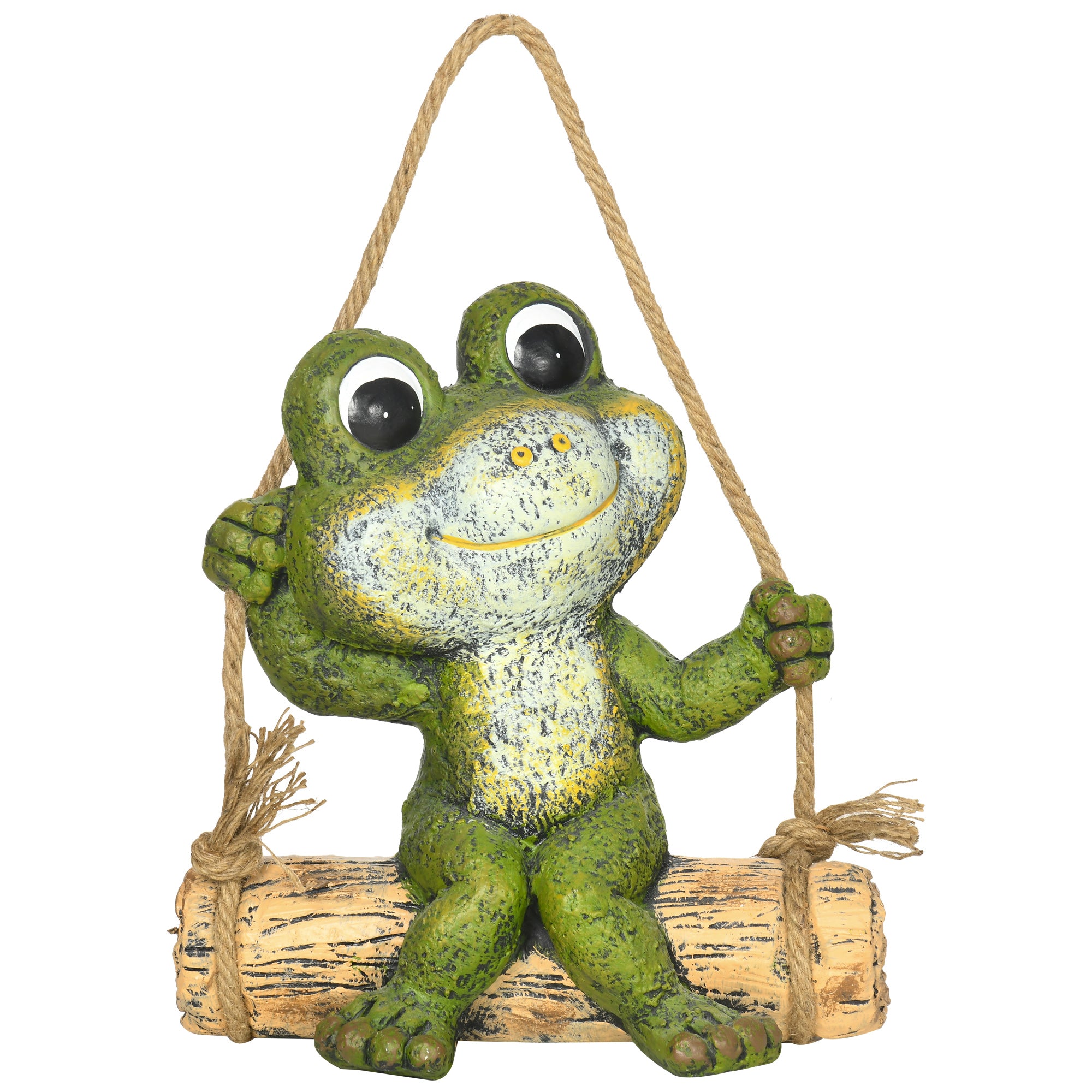 Hanging Garden Statue, Vivid Frog on Swing Art Sculpture, Outdoor Ornament Home Decoration, Green