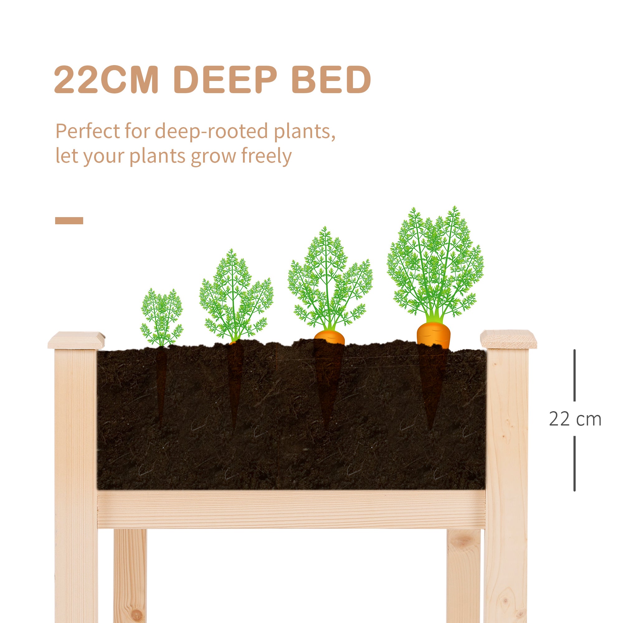 Garden Wooden Planters， Non-Woven Fabric, Rectangular Raised Bed,Fir Wood，Indoor/Outdoor, 122.5Lx56.5Wx76H cm