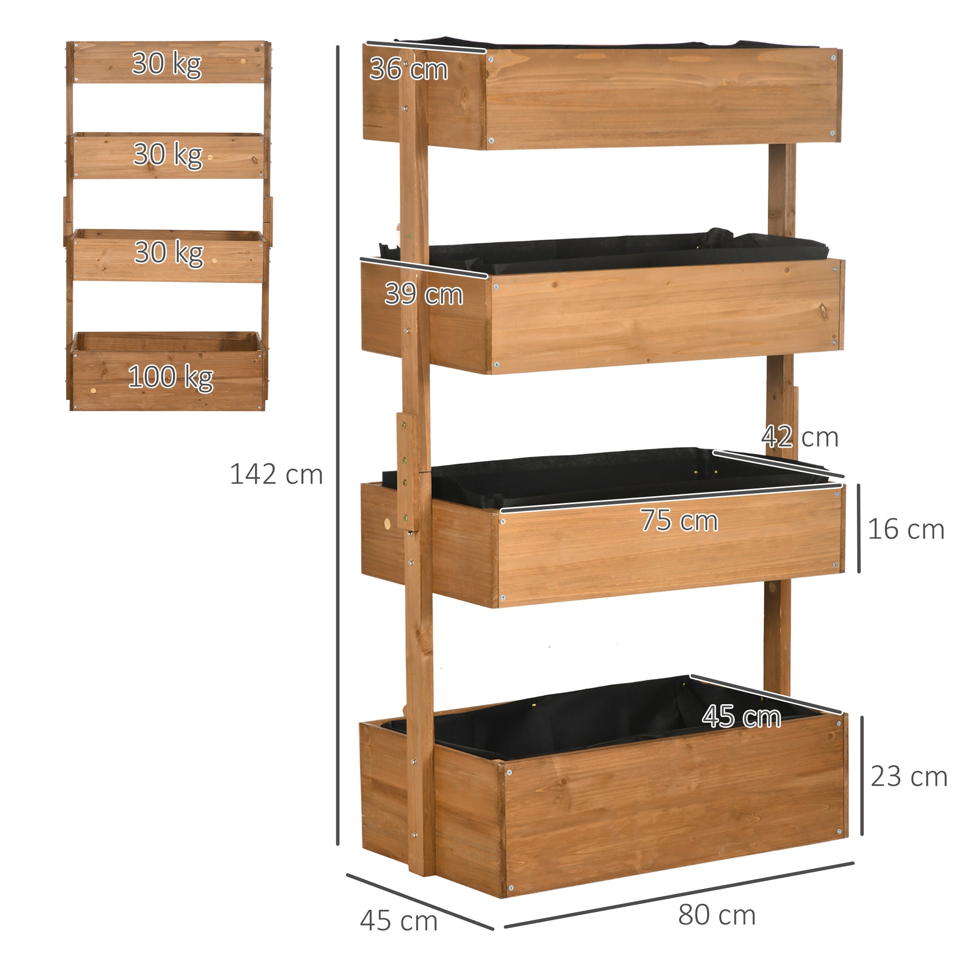 80cm x 45cm x 142cm 4-Tier Raised Garden Bed, Fir Wood Vertical Planter Box, Freestanding Elevated Plant Stand for Indoor Outdoor Use