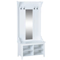 Hallway Furniture Set with Shoe Bench, Mirror, Cabinet, Coat Rack & 4 Hooks - White