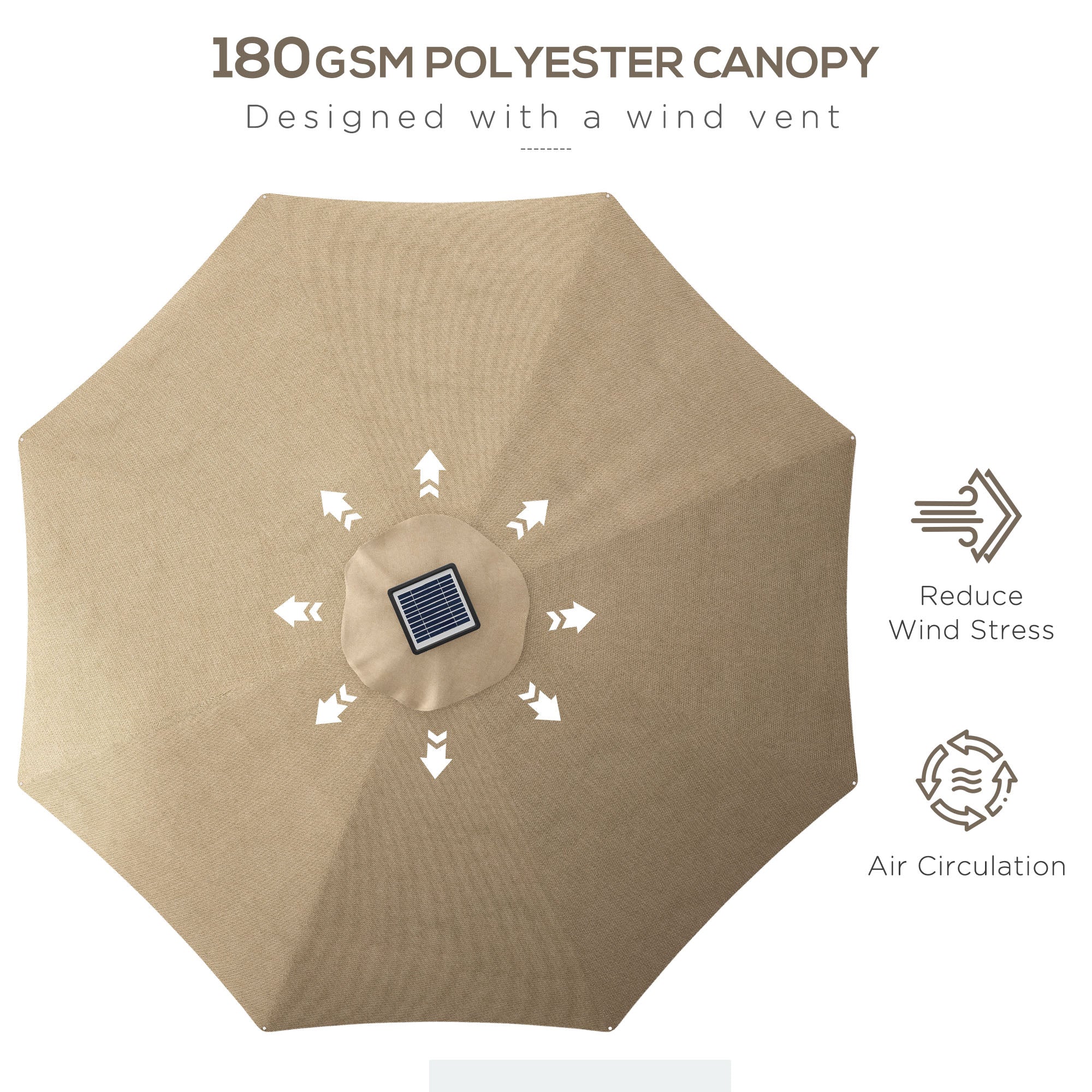 LED Patio Umbrella, Lighted Deck Umbrella with 4 Lighting Modes, Solar & USB Charging, Khaki