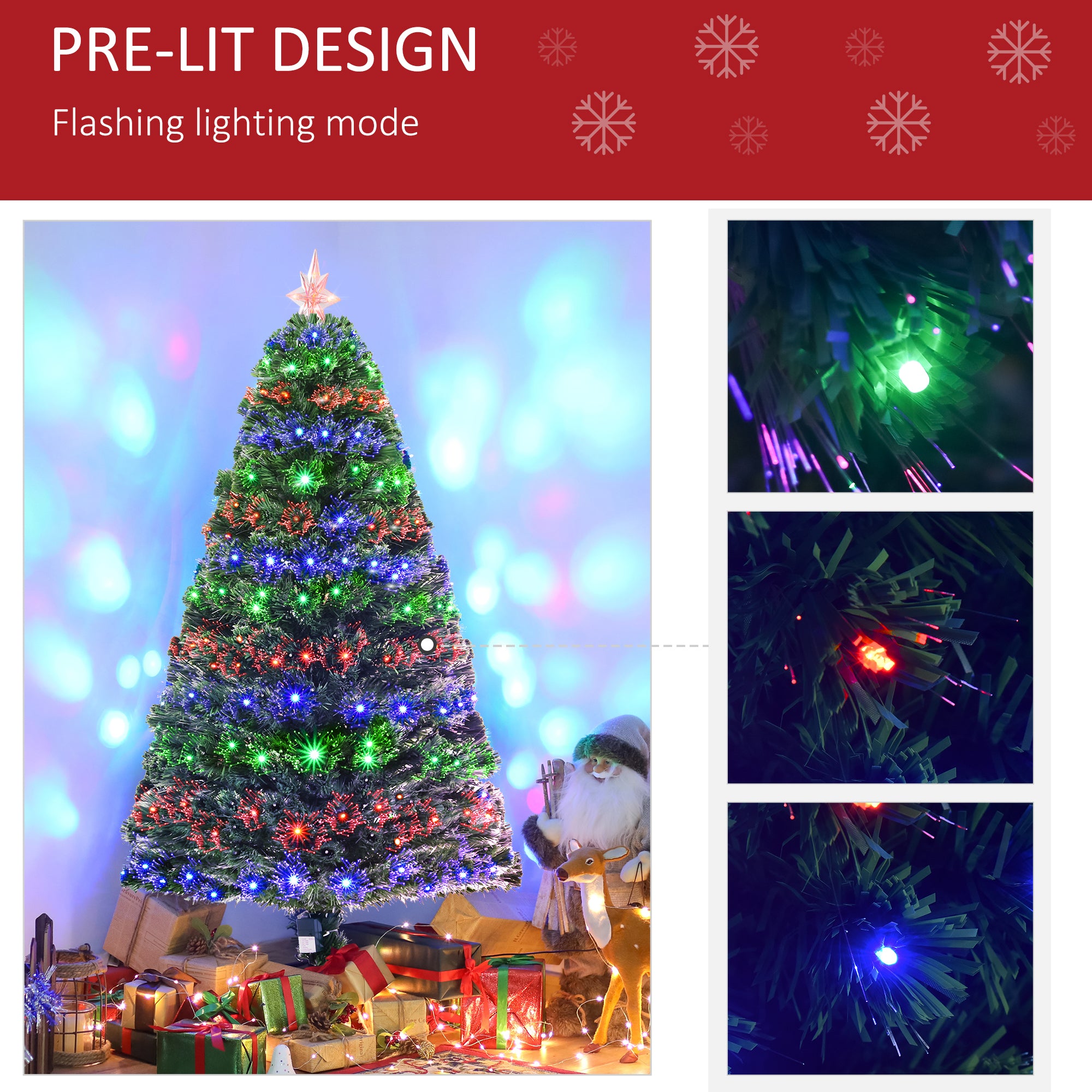 5ft 150cm Green Fibre Optic Artificial Christmas Tree-Multi