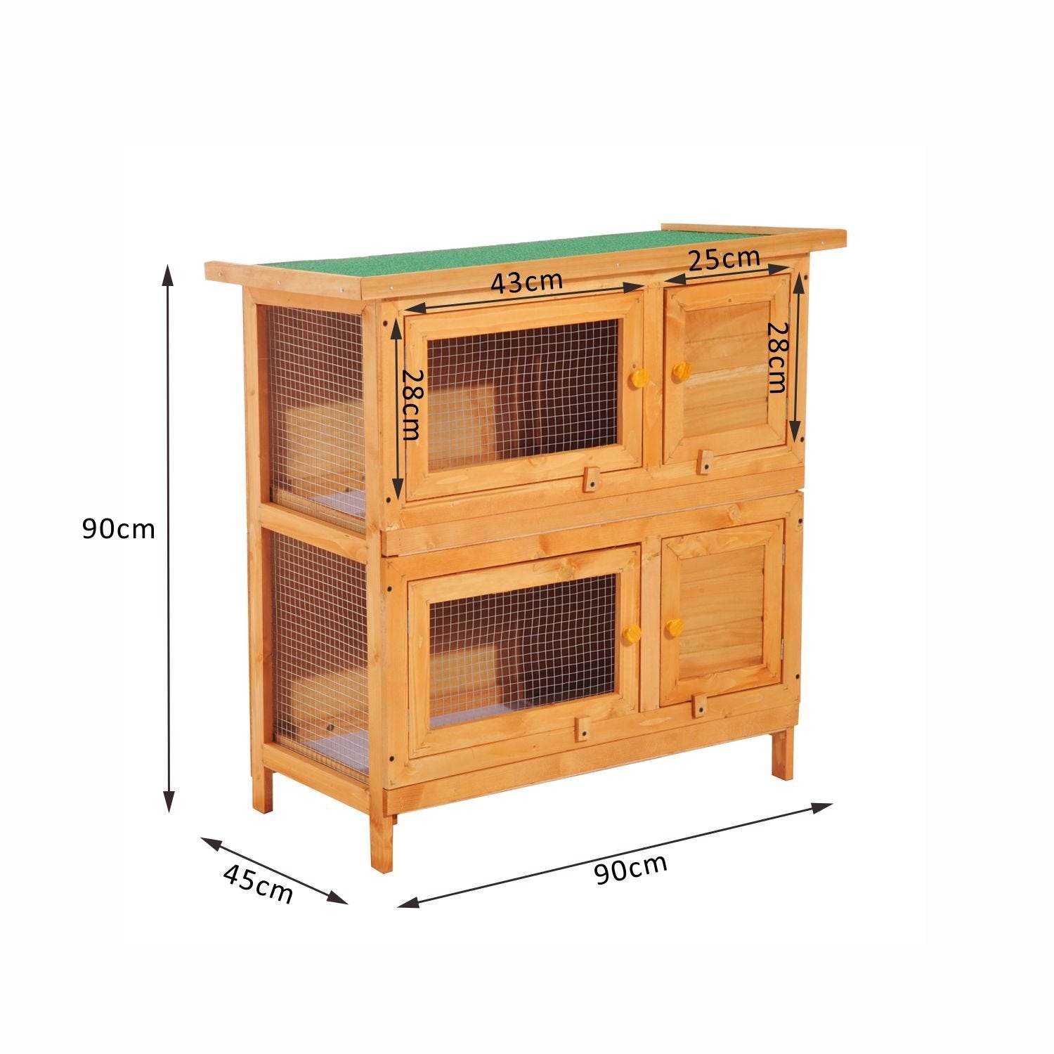 90cm 2 Tiers Rabbit Hutch Wooden Pet Cage W/ Run Bunny House