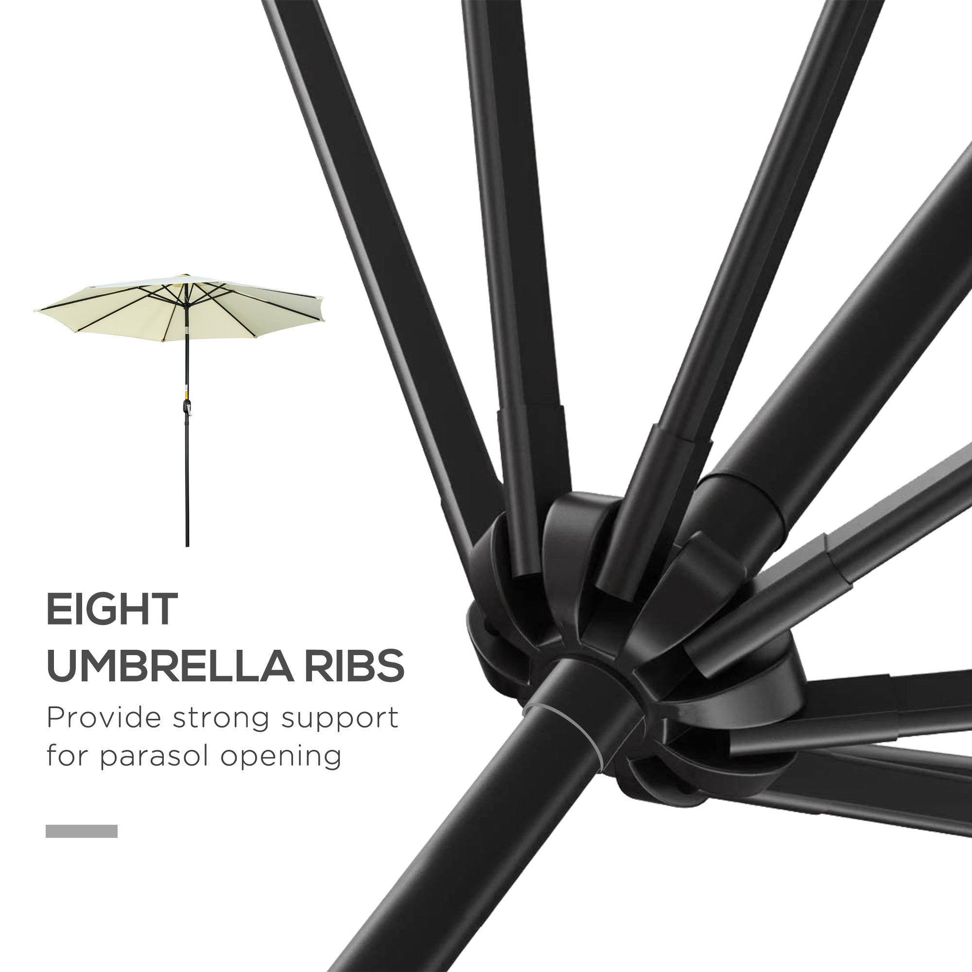 3 Metre Tilting Garden Parasol with Crank Handle and Steel Frame - Beige