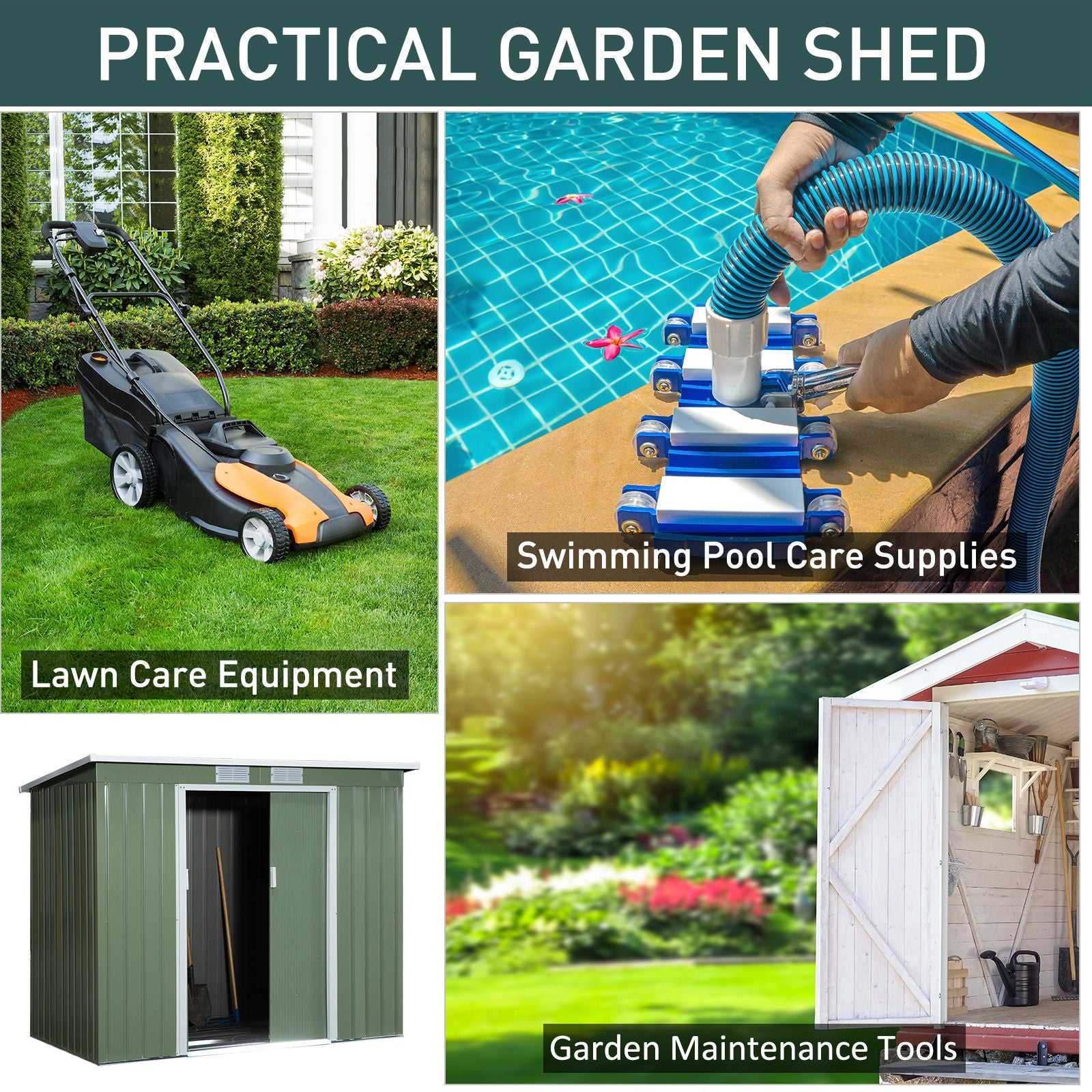 Pend Garden Storage Shed w/ Foundation Double Door Ventilation Window Sloped Roof Outdoor Equipment Tool Storage 213 x 130 x 173 cm