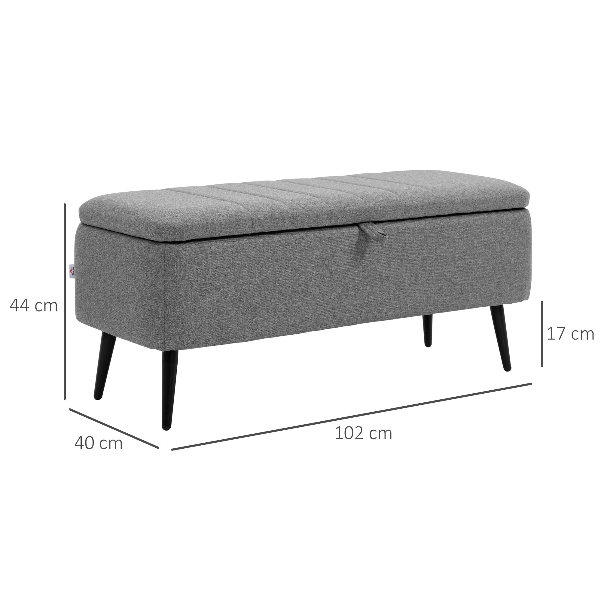 Storage Ottoman with Flip Top, Rectangular Upholstered Bench, Linen Fabric Footstool with Steel Legs for Living Room, Bedroom, Grey