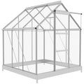 6x6ft Aluminium Frame Polycarbonate Greenhouse with Sliding Door - Silver