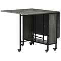 Mobile Folding Drop Leaf Dining Table with Storage Shelf & 6 Wheels for Small Spaces - Grey Wood Effect