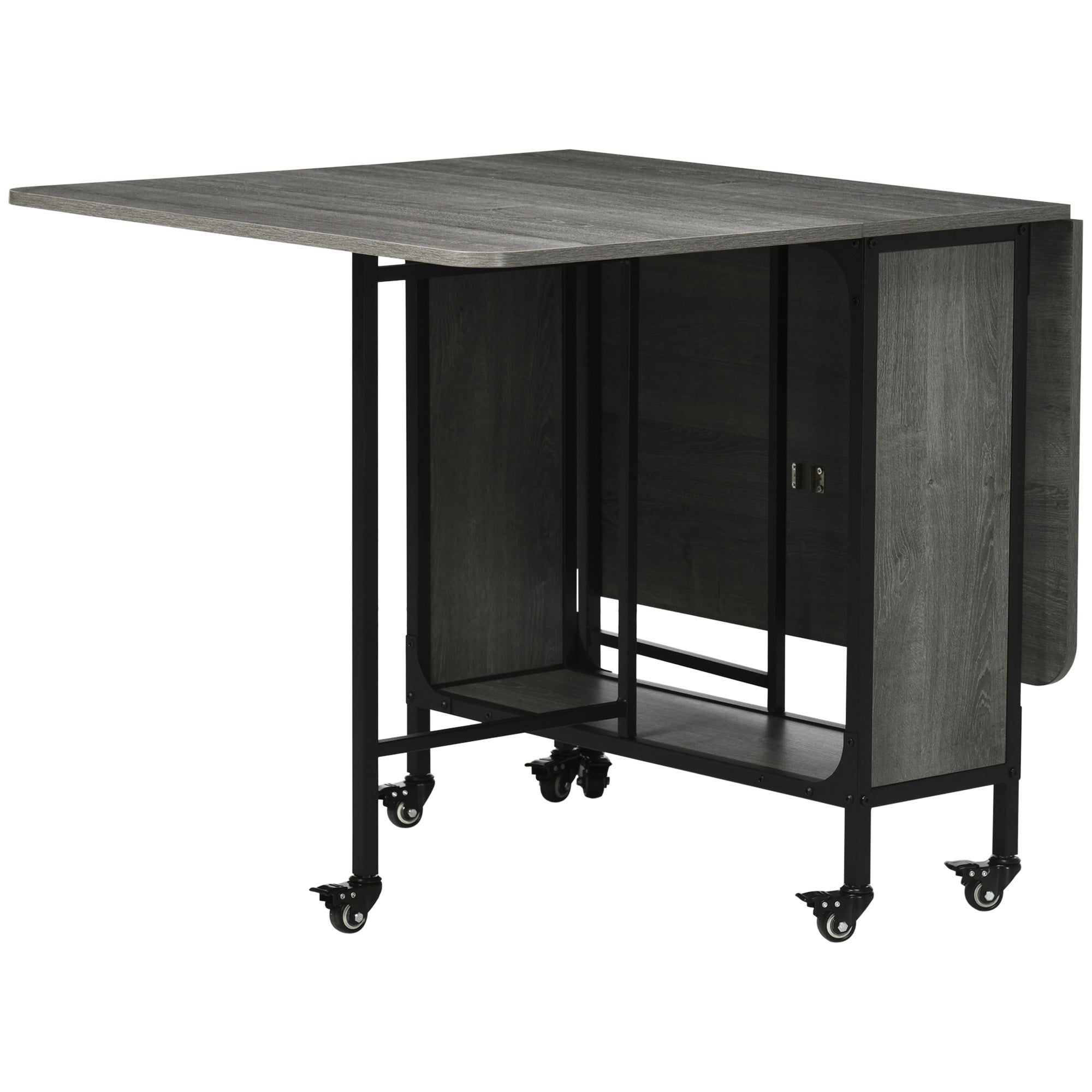 Mobile Drop Leaf Table Folding Kitchen Table Extendable Dining Table For Small Spaces With 6 Wheels & Storage Shelf