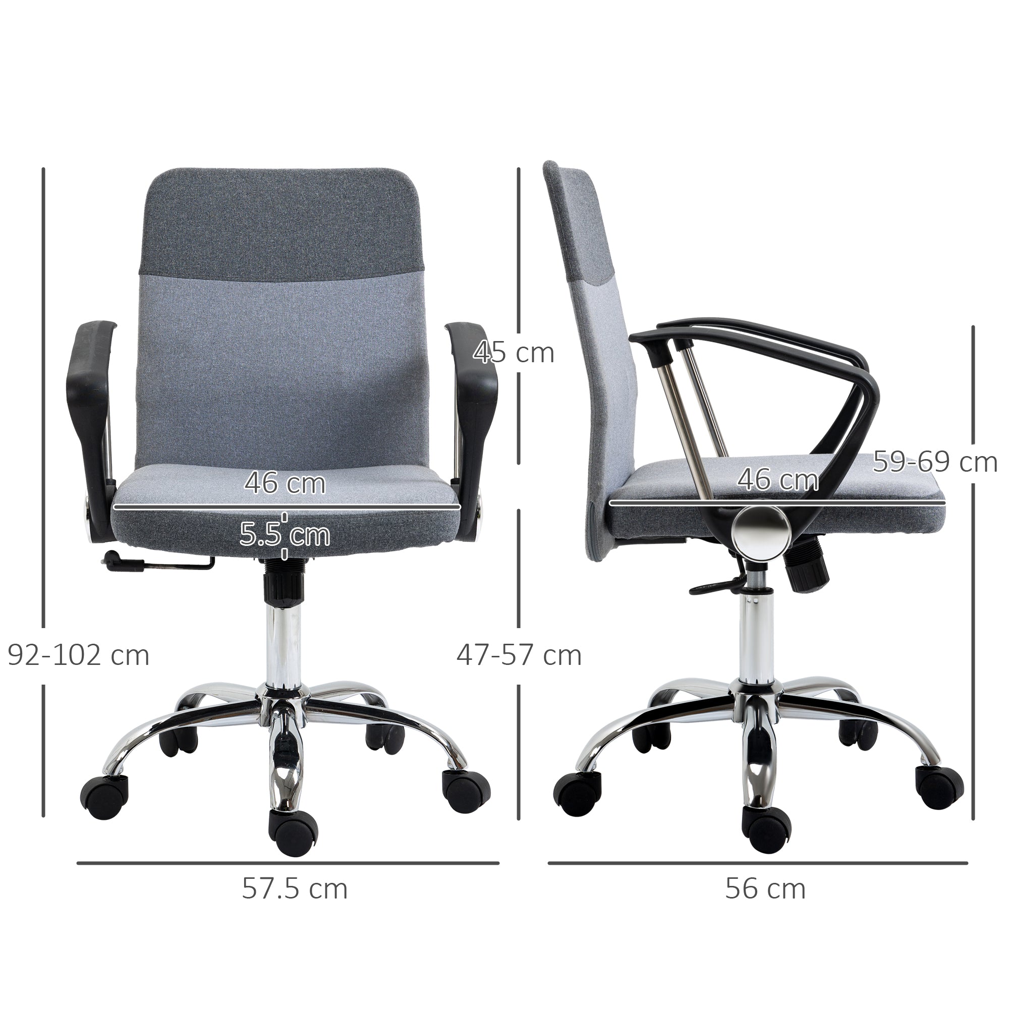 Ergonomic Office Chair Linen Fabric Swivel Computer Desk Chair Home Study Adjustable Chair with Wheels, Grey