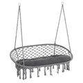 Large Hanging Hammock Chair Cotton Rope Porch Swing with Metal Frame and Cushion - Dark Grey