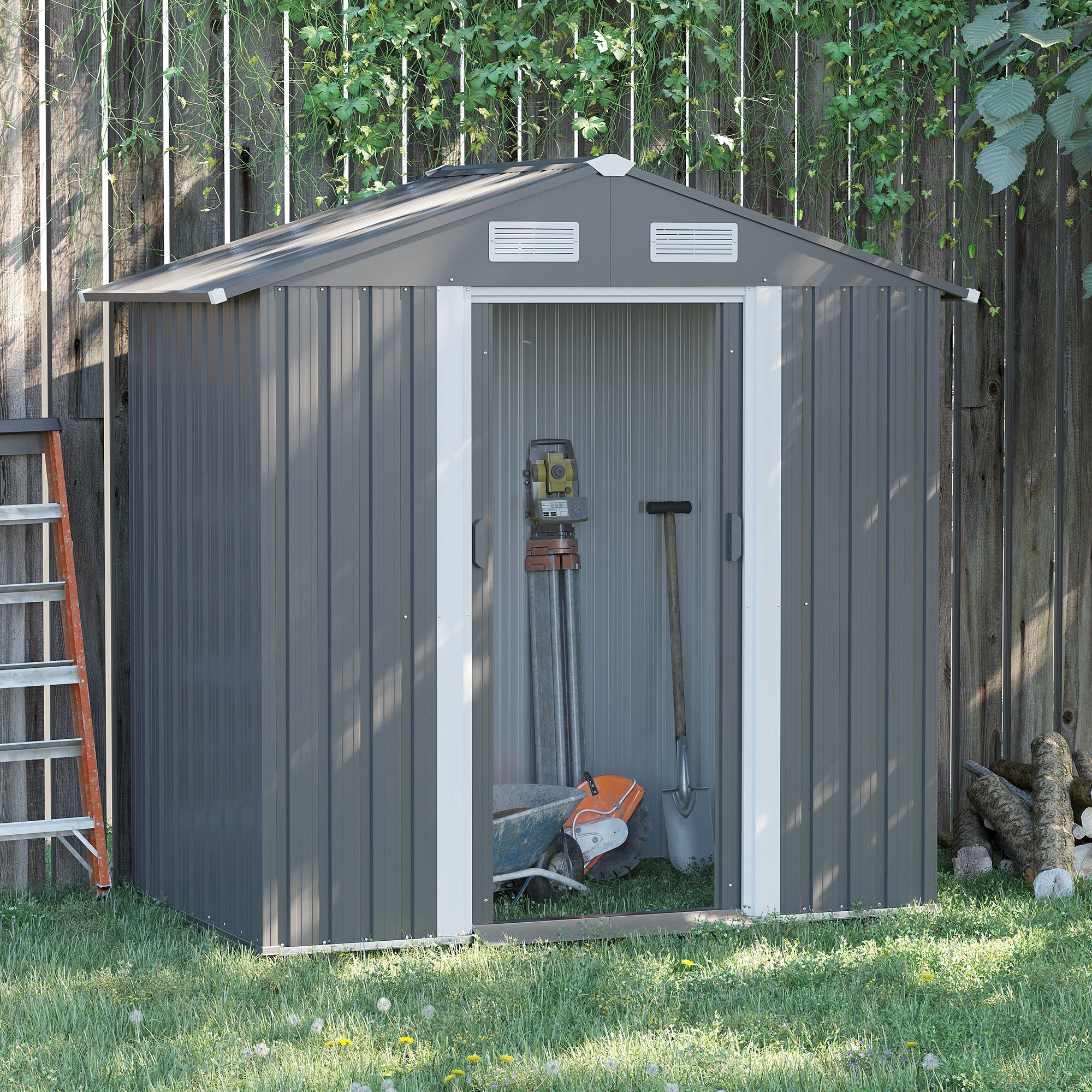 6.4 x 3.6ft Garden Metal Storage Shed w/ Double Sliding Door and Air Vents, Tool Storage for Backyard Patio Lawn, Grey