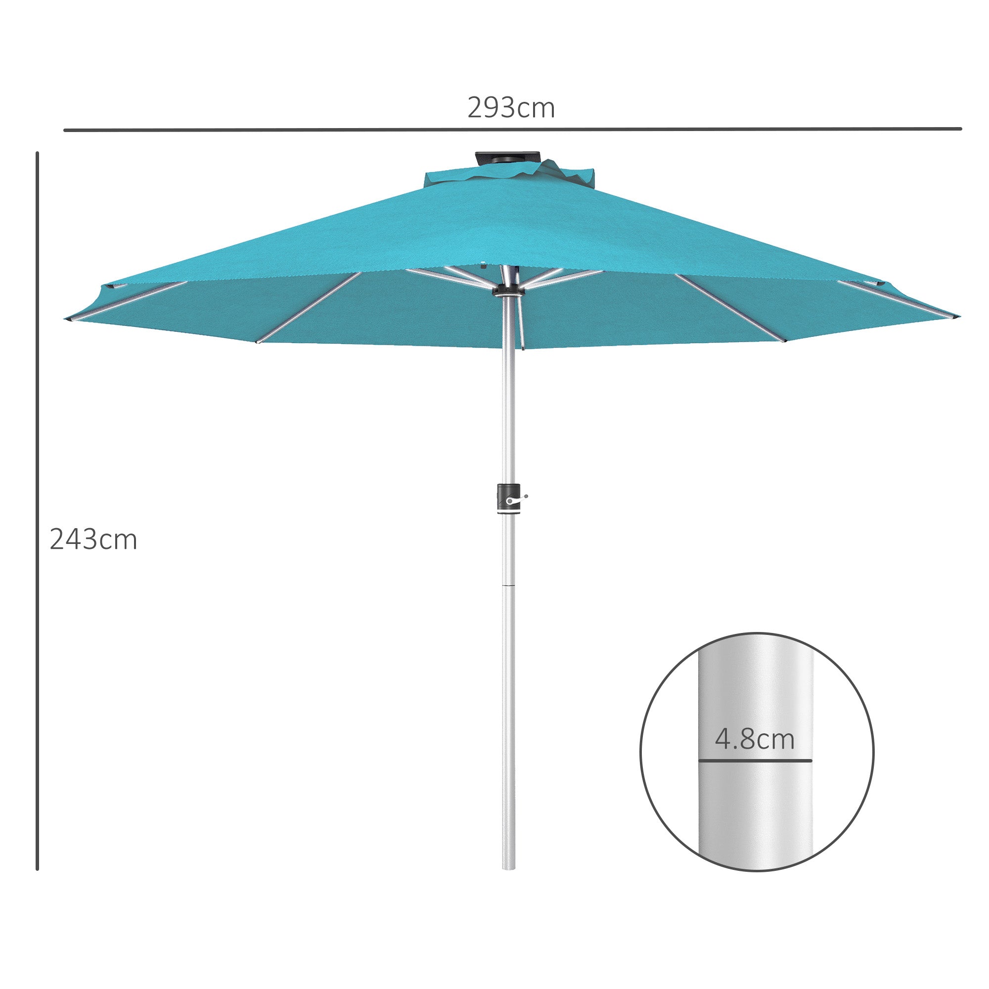 LED Patio Umbrella, Lighted Deck Umbrella with 4 Lighting Modes, Solar & USB Charging, Blue