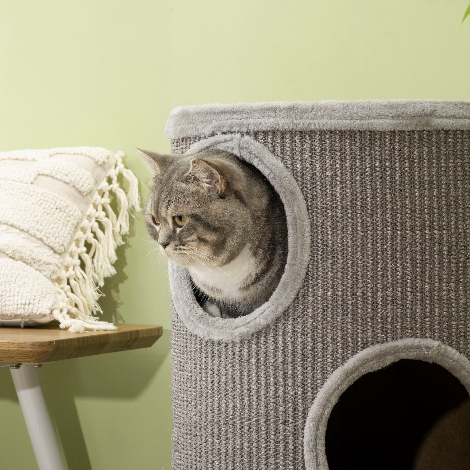 Cat Barrel Kitten Tree Tower for Indoor Cats, Cat Climbing Frame Covered with Sisal, Cosy Platform - Light Grey