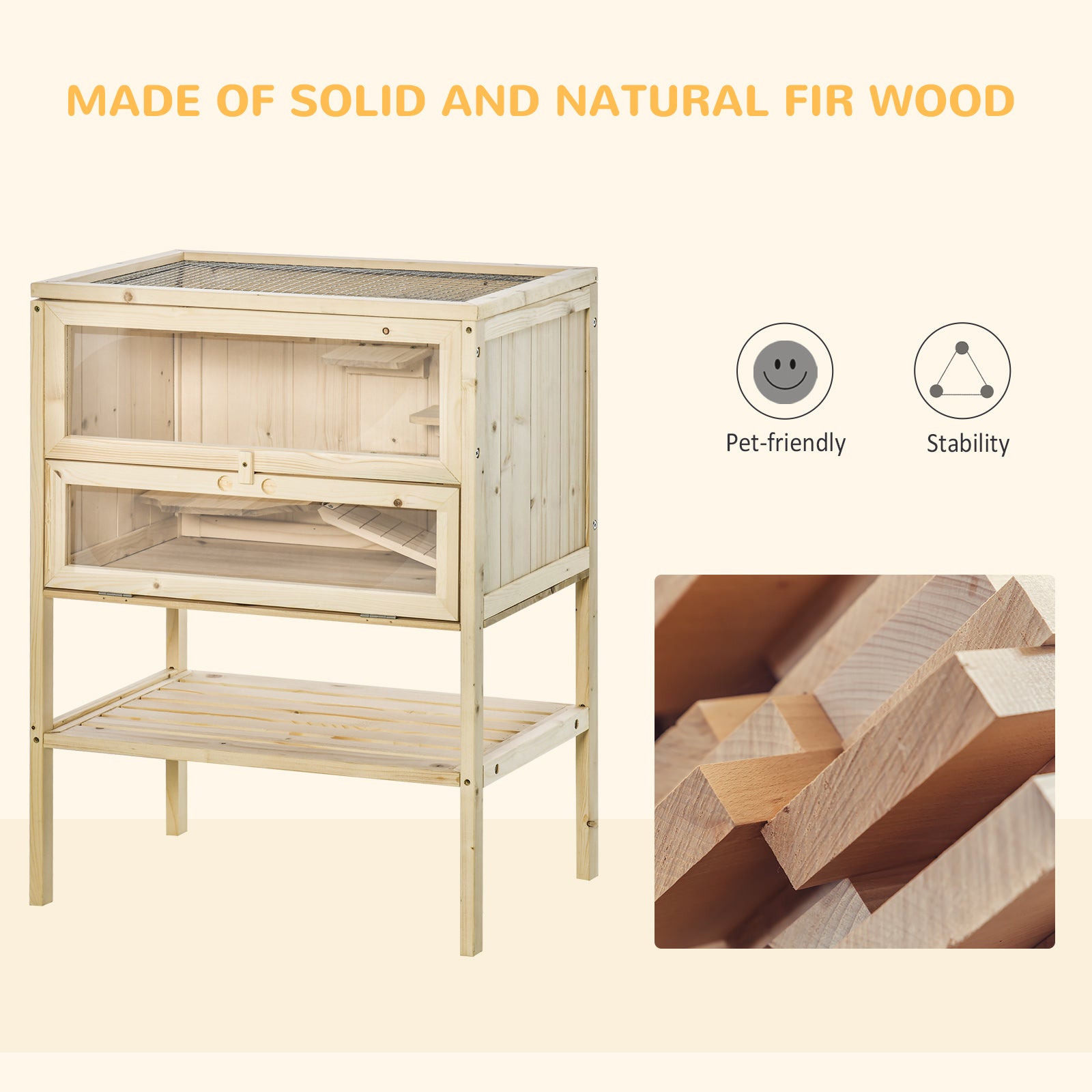 3 Tiers Wooden Hamster Cage Fir Wood Mouse Guinea Rodent Mice House Pet Play Small Animals 60L x 40W x 80H cm