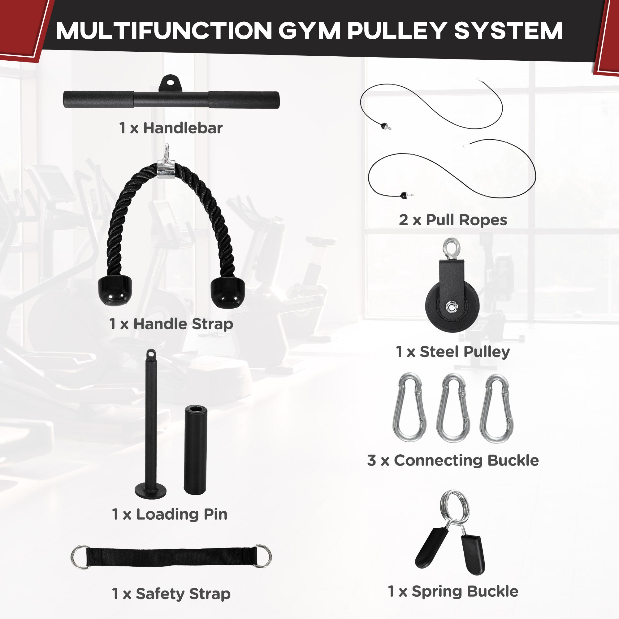 Cable Machine Pulley System w/ 2 x 5kg Olympic Weight Plates, Lat Pull Down System w/ DIY Loading Weight for Home Gym Training