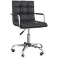 Mid Back PU Leather Swivel Office Desk Chair with Armrests and Wheels - Black