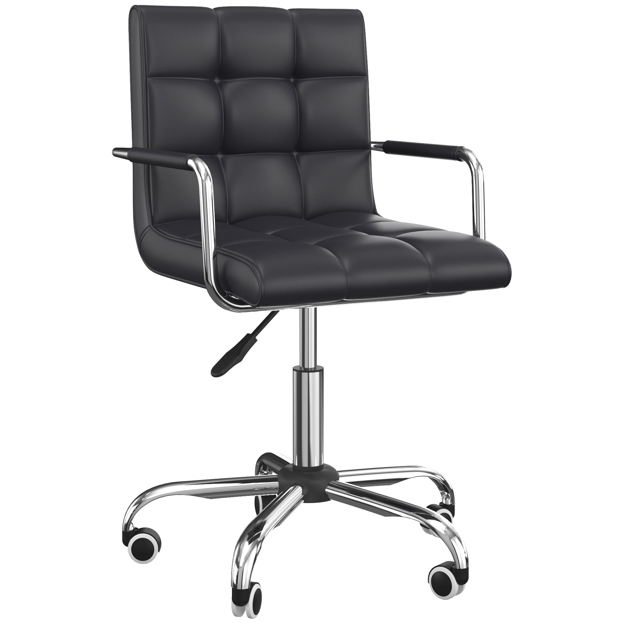 Mid Back PU Leather Home Office Desk Chair Swivel Computer Chair with Arm, Wheels, Adjustable Height, Black