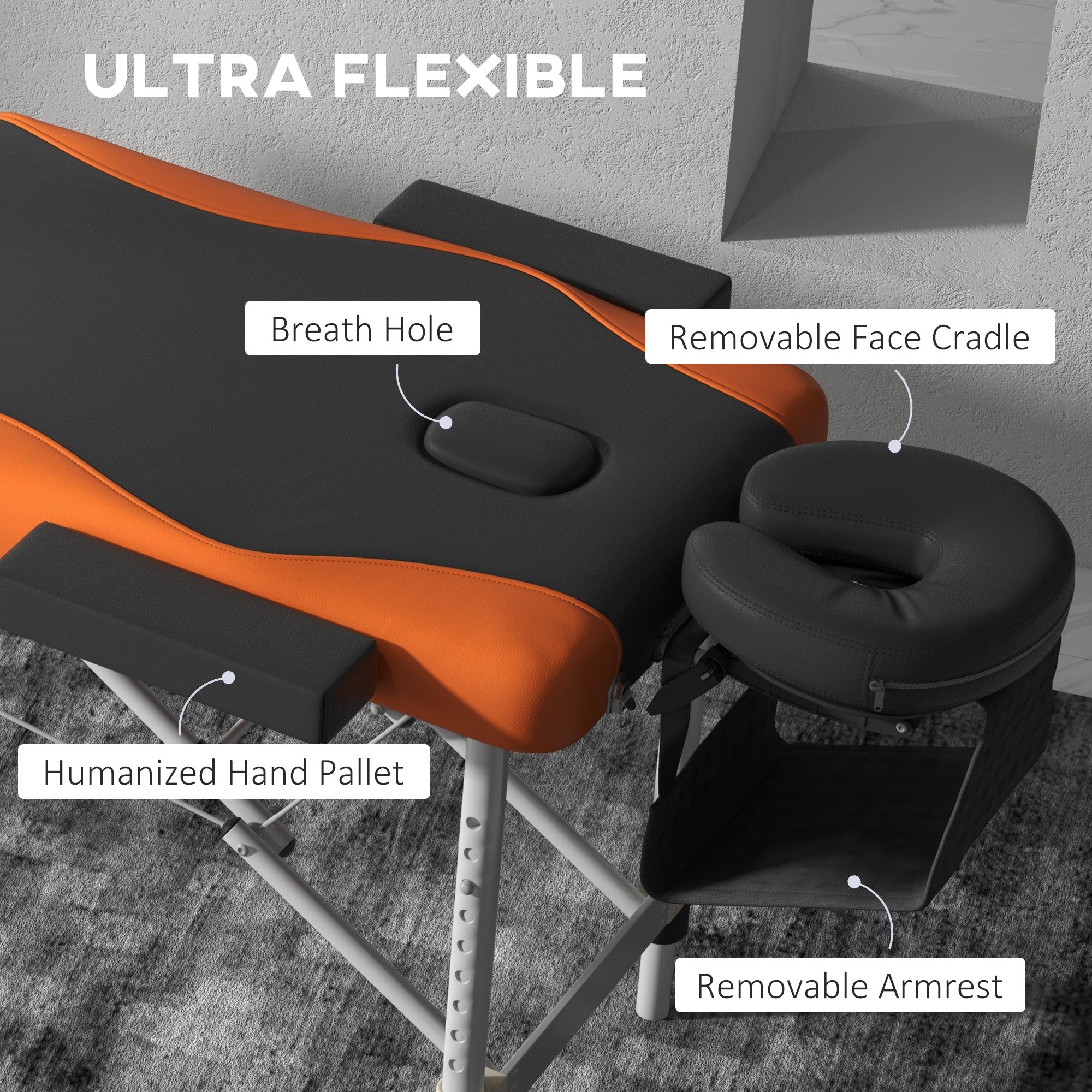 Professional Foldable Massage Table Salon SPA Facial Couch Bed - Black and Orange