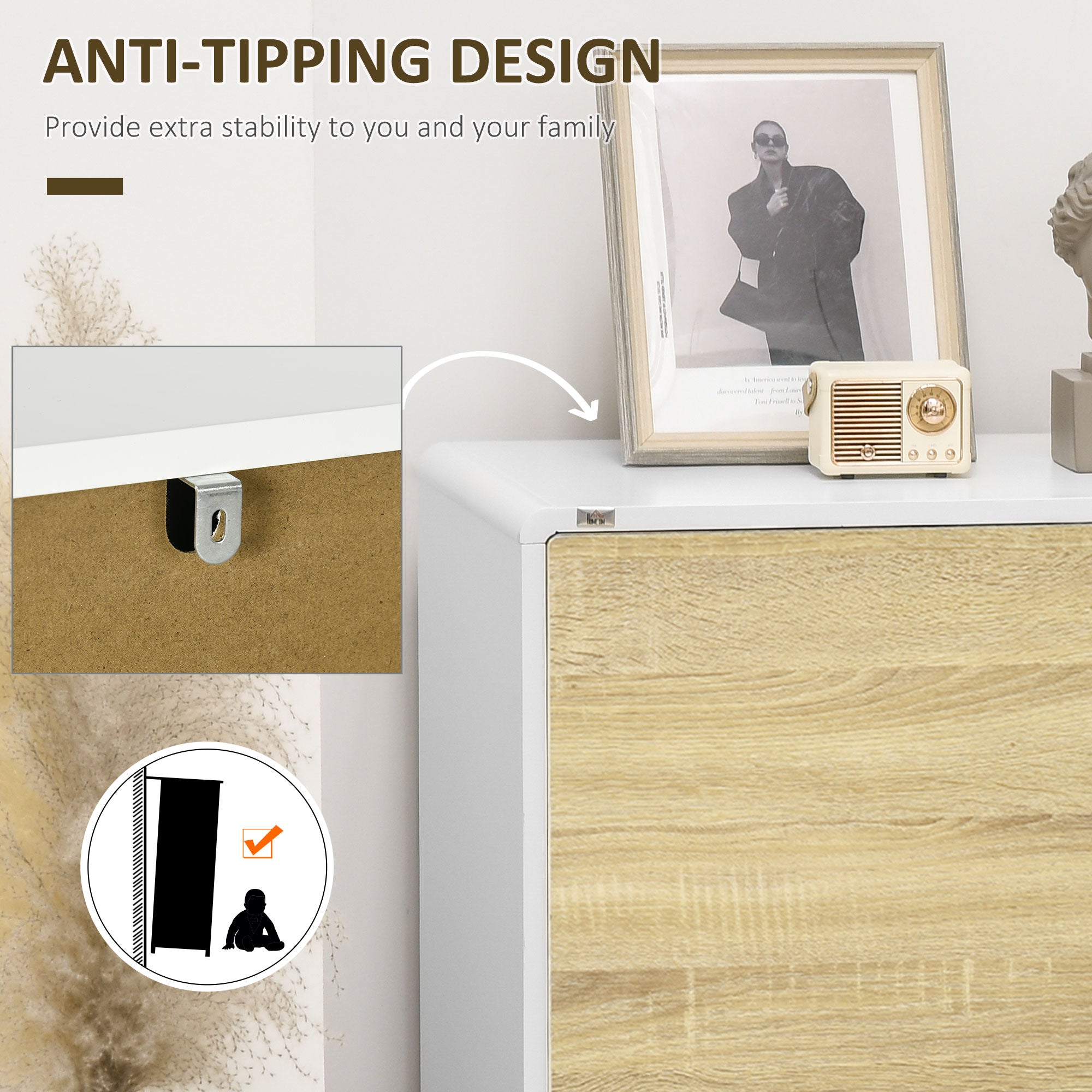 Modern Storage Cupboard with Push to Open Doors Adjustable Shelf for Living Room Home Office Bedroom White and Oak