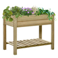 2 Tier Wooden Raised Garden Bed with Storage Shelf - Natural Wood