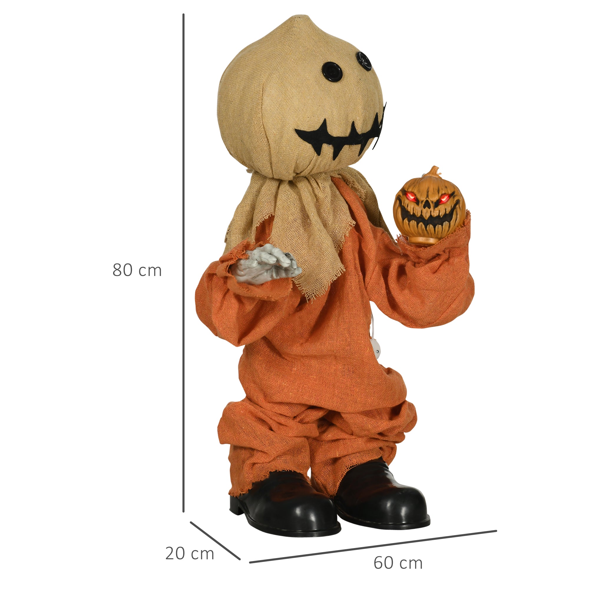 80cm Halloween Scarecrow Decoration with Light-Up Eyes and Sound Activation - Multi-Coloured