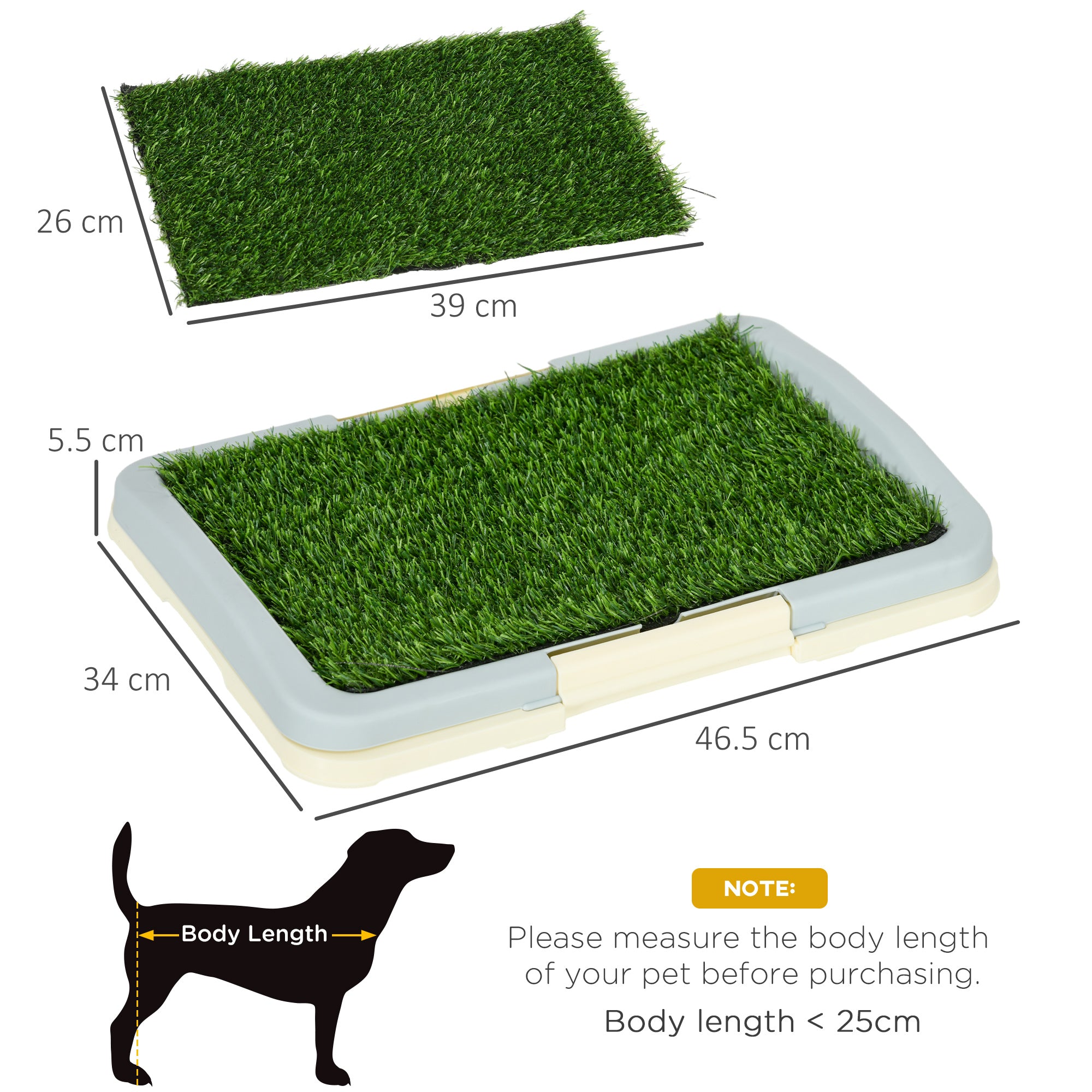 Puppy Training Pad Indoor Portable Puppy Pee Pad with Artificial Grass, Grid Panel, Tray, 46.5 x 34cm