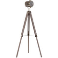 Vintage Tripod Floor Lamp Retro Industrial Searchlight Spotlight with Wooden Base - Grey