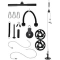 Cable Machine Pulley System with 2x5kg Olympic Weight Plates and Lat Pull Down - Black