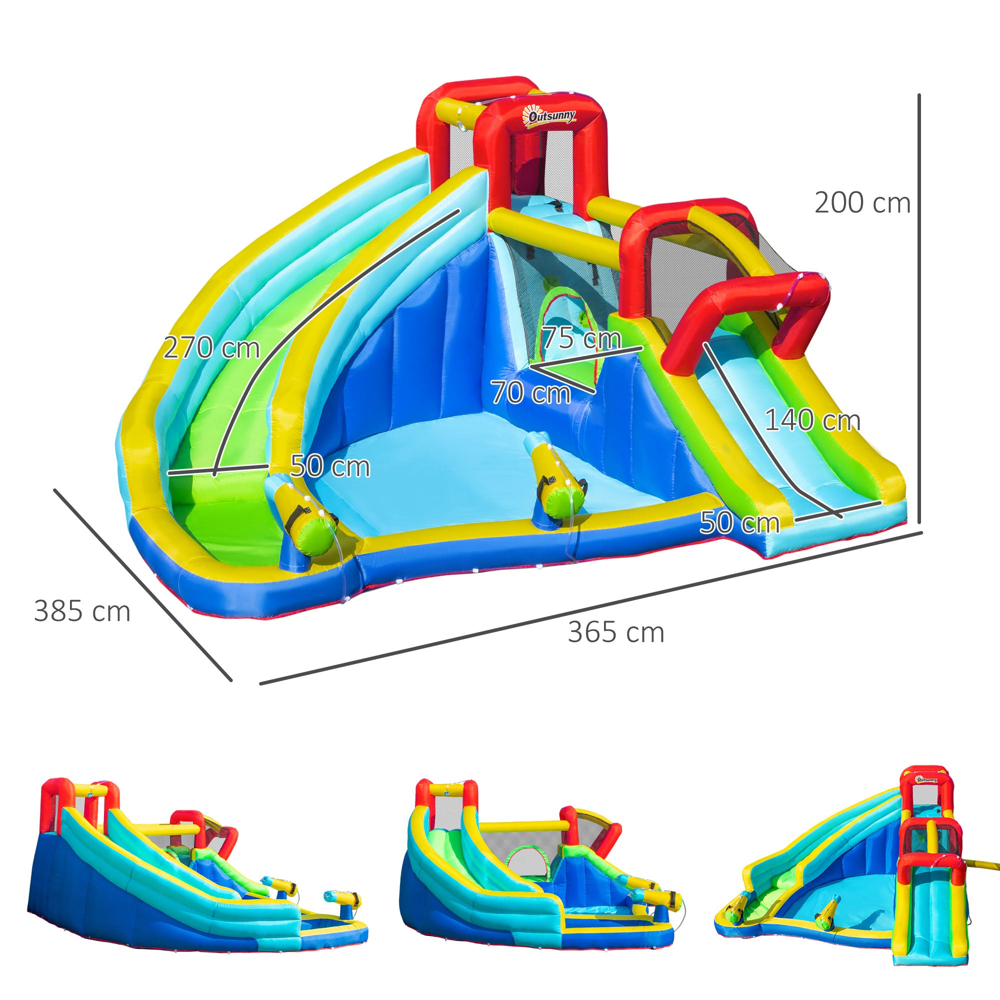 5 in 1 Kids Bounce Castle Extra Large Inflatable House Trampoline Slide Water Pool Water Gun Climbing Wall for Kids Age 3-8, 3.85x3.65x2m