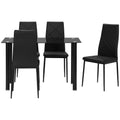Modern 5-Piece Dining Table Set for 4 with Rectangle Glass Table and Steel Frame - Black