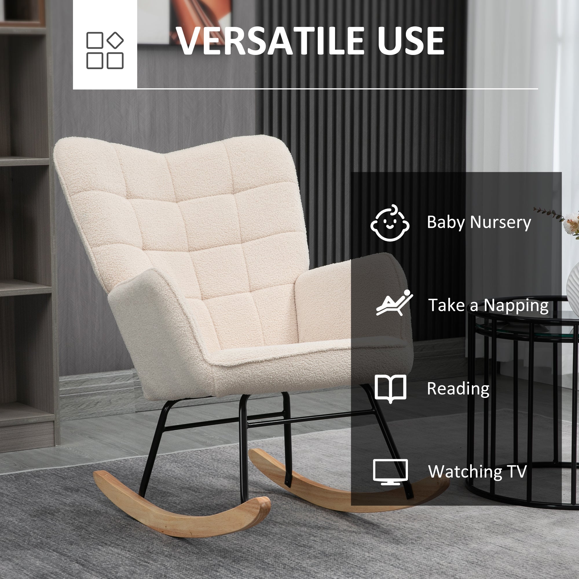 Wingback Nursing Rocking Chair with Berber Fleece Upholstery - Beige