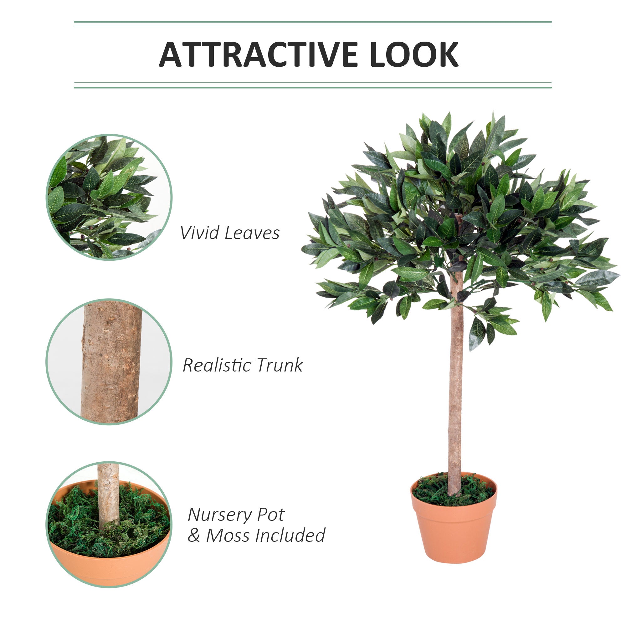 Set of 2 Artificial Laurel Trees with Orange Pots - Green and Orange