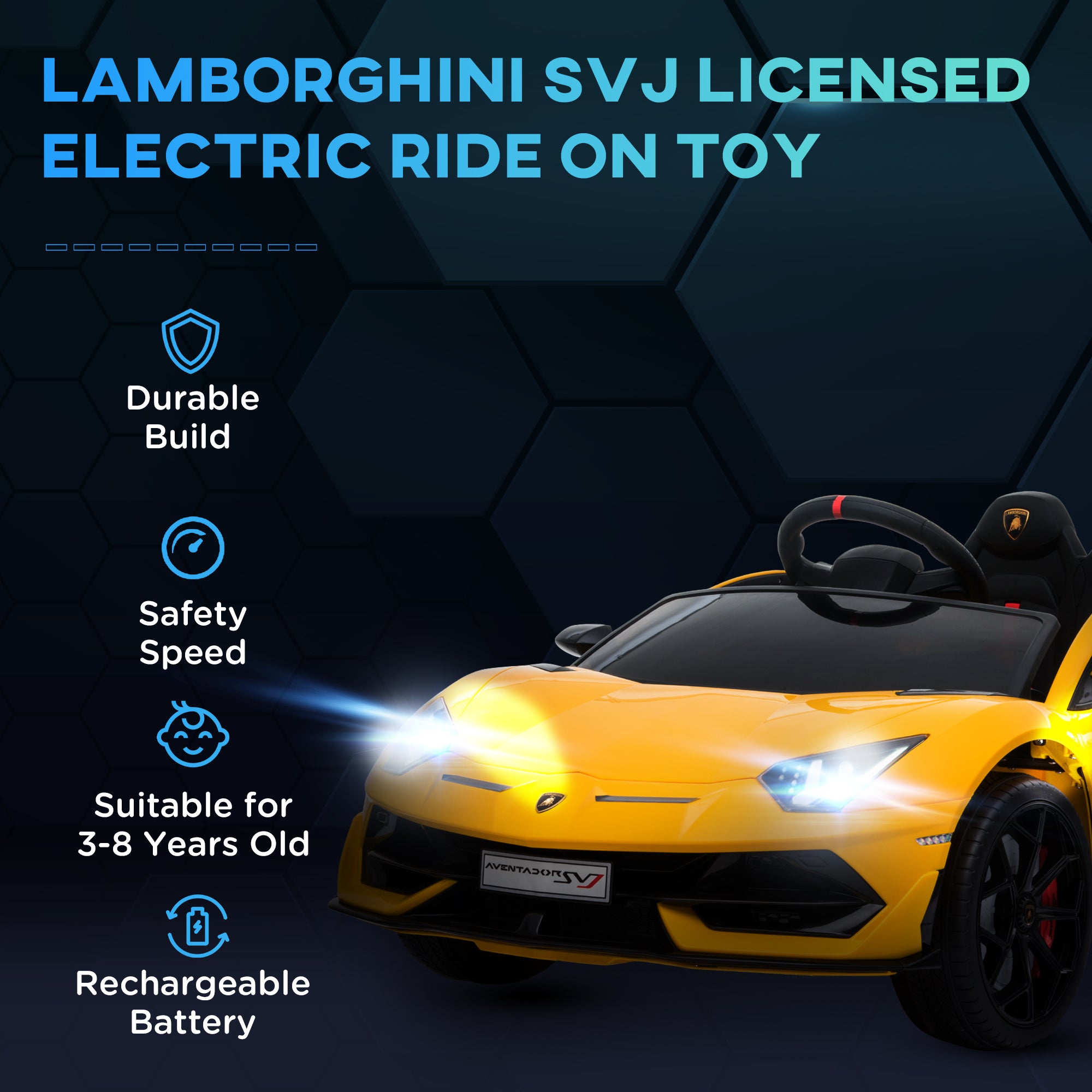 Compatible 12V Battery-powered Kids Electric Ride On Car Lamborghini Aventador Sports Racing Car Toy with Parental Remote Control Lights Yellow