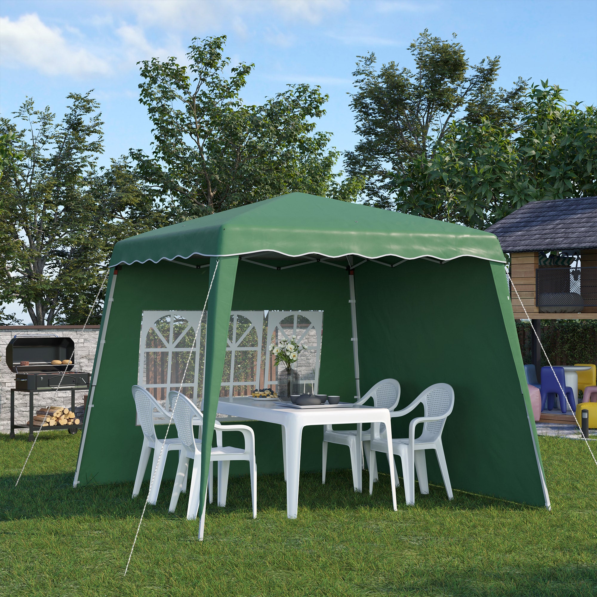 Pop Up Gazebo with 2 Sides, Slant Legs and Carry Bag, Height Adjustable UV50+ Party Tent Event Shelter for Garden, Patio, Green