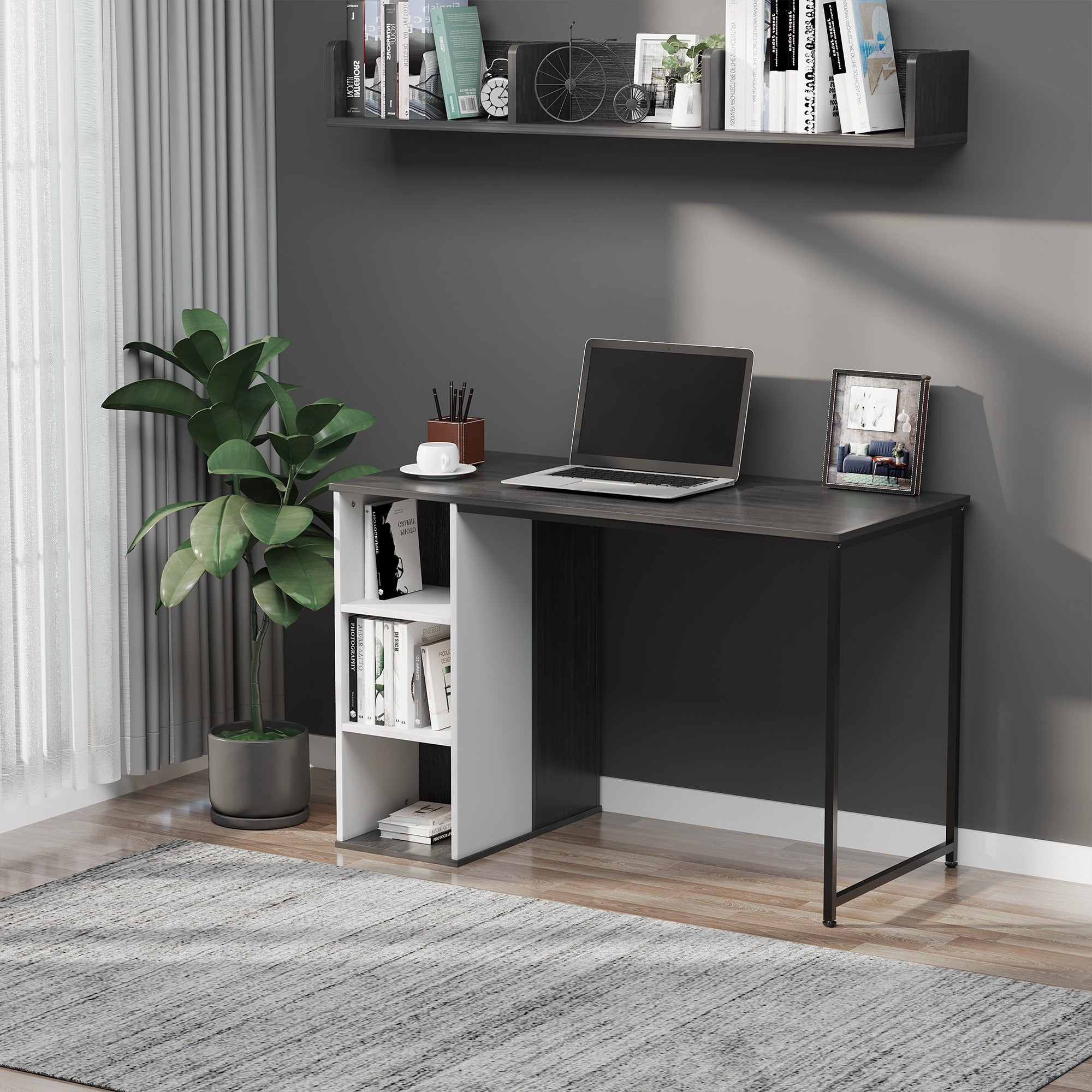 Home Office Computer Desk with Storage Shelves Study Writing Table Workstation, Grey