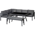 4 Piece L-Shaped Aluminium 8-Seater Garden Furniture Set - Grey